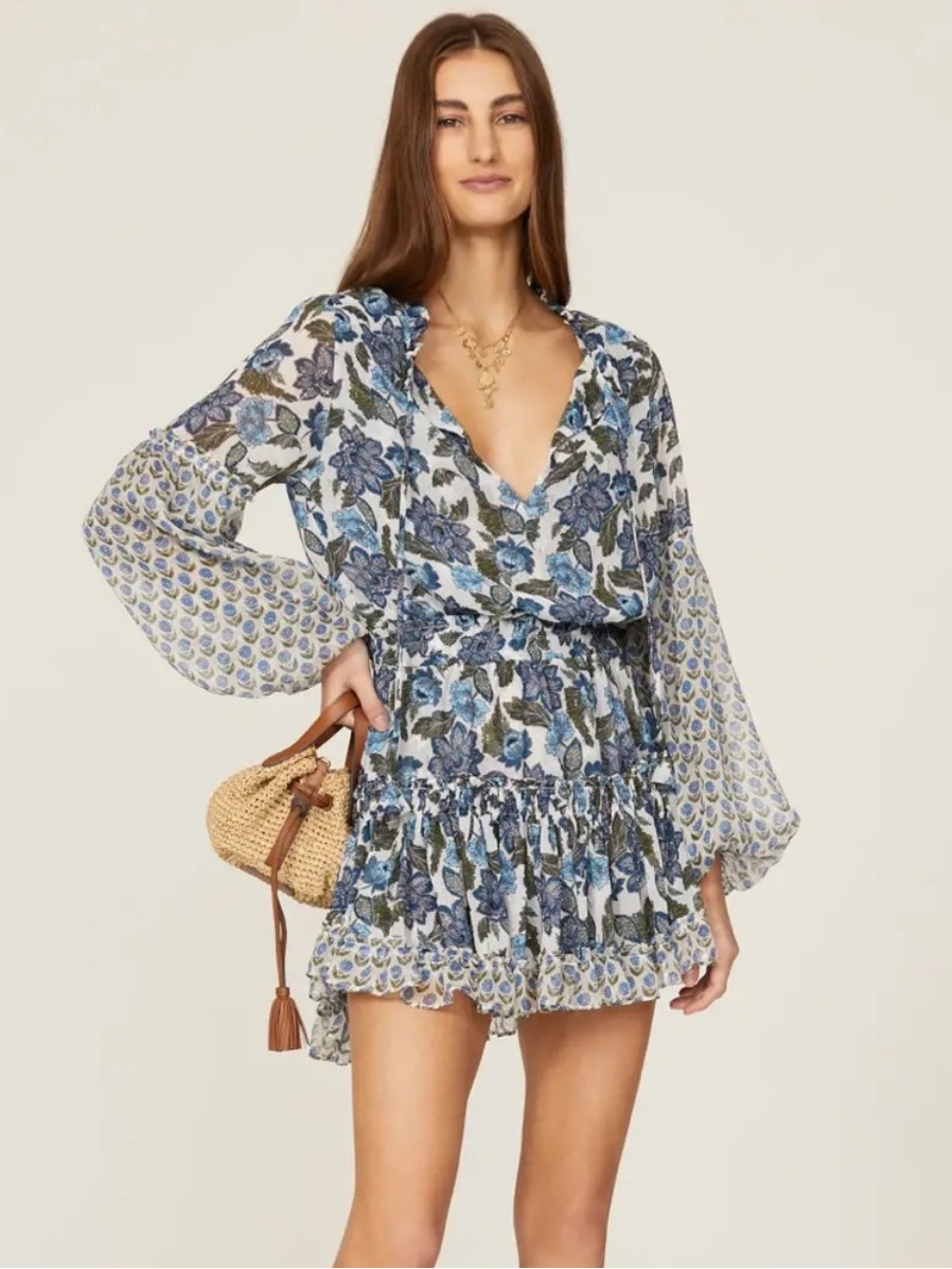 Misa Los Angeles Elisabetta Mini Dress In Flora Azulia And Pura Vida Blue Floral